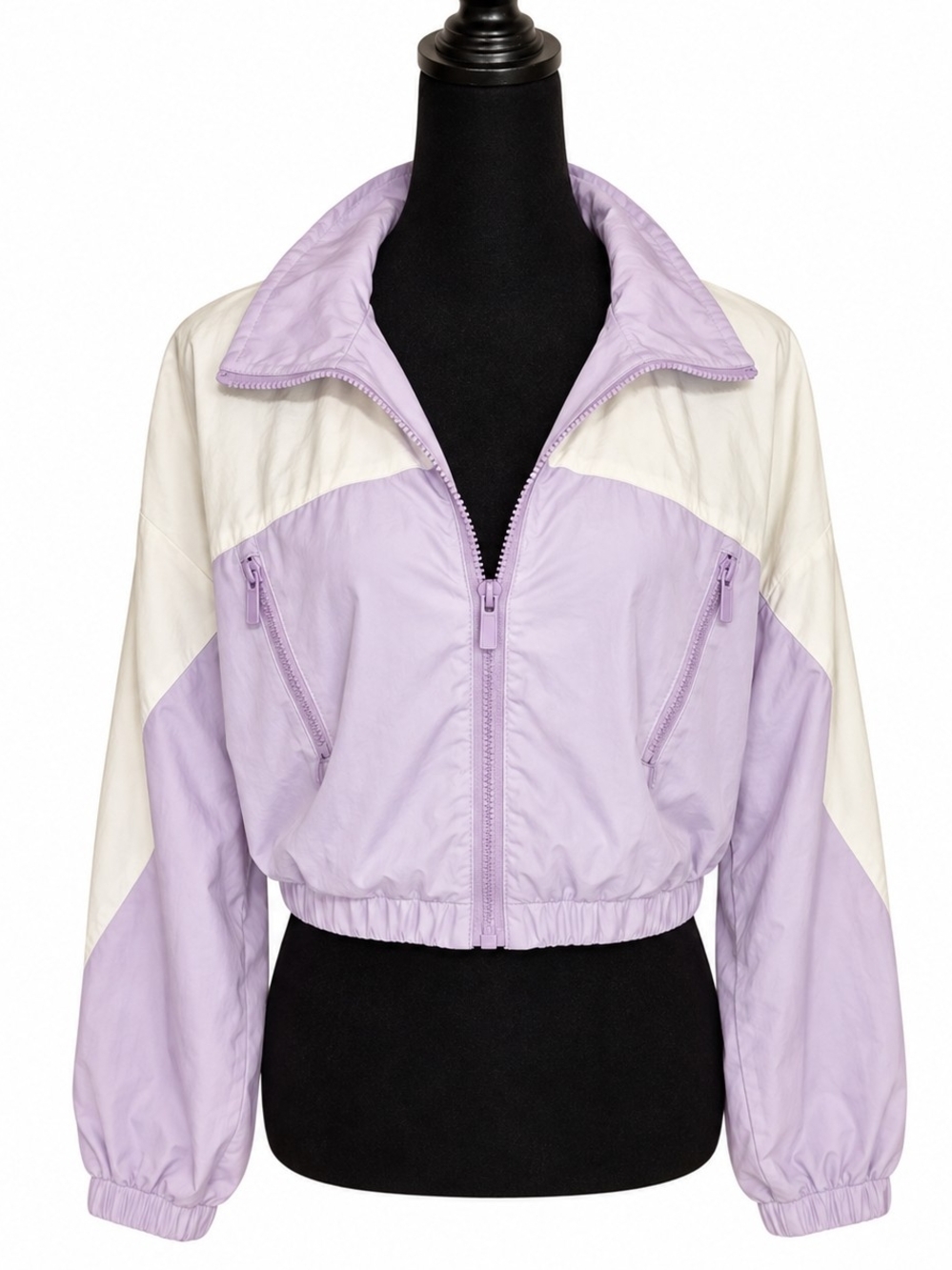 No Boundaries Y2K Lavender & Cream Cropped Windbreaker – Medium